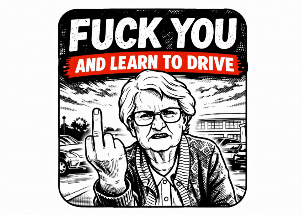 Black and white cartoon truck parked badly with the text You Park Like An Idiot